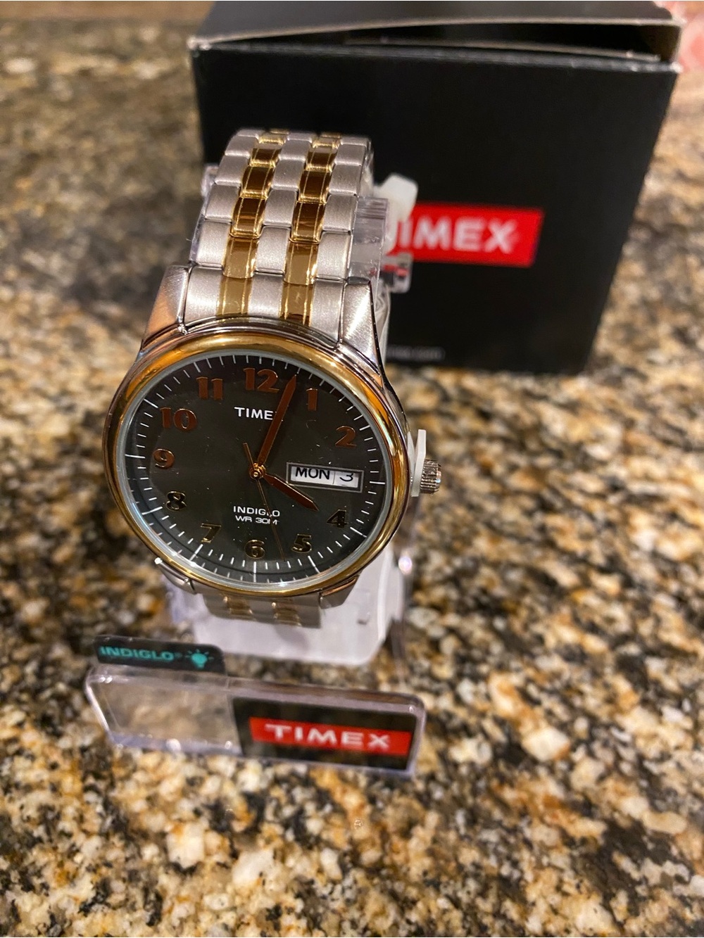 Timex Two-Tone Silver and Gold Bracelet Watch with Black Dial